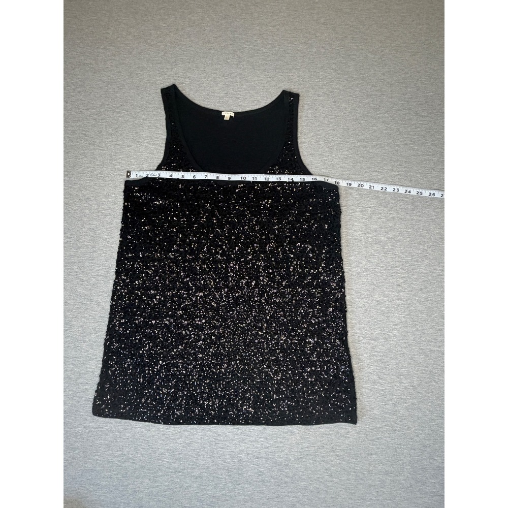 J.Crew Womens Black Sequin Tank Top Sleeveless Scoop Neck Party Blouse Large - Picture 4 of 10